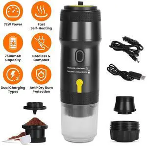 Portable Electric Espresso Machine Cordless Coffee Maker Self-Heating Car Portable Electric Espresso Machine Cordless Coffee Maker Self-Heating Car