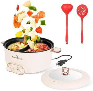 6L/1.59Gal Electric Hot Pot with Divider and Lid with Ladle & Slotted Spoon 6L/1.59Gal Electric Hot Pot with Divider and Lid with Ladle & Slotted Spoon