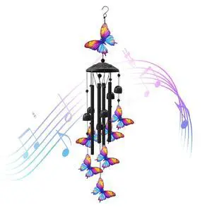 Large Butterfly Wind Chimes Outdoor Garden Decor Black Aluminum Tubes Hanging Large Butterfly Wind Chimes Outdoor Garden Decor Black Aluminum Tubes Hanging
