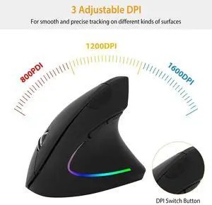 Vertical Wireless Mouse Rechargeable 2.4G USB Optical 800/1200/1600 Levels Vertical Wireless Mouse Rechargeable 2.4G USB Optical 800/1200/1600 Levels