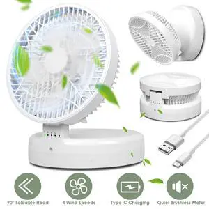 Rechargeable Battery Operated Desk Fan w/ 90 Foldable Ultra Quiet 4 Speeds Light Rechargeable Battery Operated Desk Fan w/ 90 Foldable Ultra Quiet 4 Speeds Light