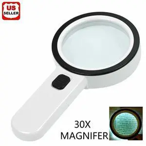 30X Jumbo Handheld Magnifying Glass w/ 12 Bright LED Light Illuminated Magnifier 30X Jumbo Handheld Magnifying Glass w/ 12 Bright LED Light Illuminated Magnifier