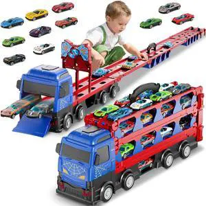 Race Track Toys 78' Dual Track Transport Truck with 12 Die-Cast Car for Kids 3-6 Race Track Toys 78' Dual Track Transport Truck with 12 Die-Cast Car for Kids 3-6