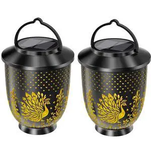 2PK Hanging Solar LED Lights Lantern Outdoor Waterproof Peacock Garden Decor 2PK Hanging Solar LED Lights Lantern Outdoor Waterproof Peacock Garden Decor