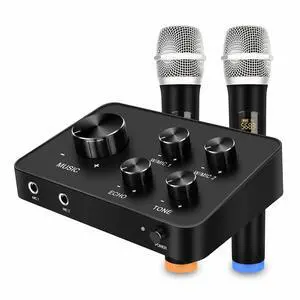 Karaoke Microphone Mixer System Set with Dual UHF Wireless Mic HDMI & AUX In/Out Karaoke Microphone Mixer System Set with Dual UHF Wireless Mic HDMI & AUX In/Out