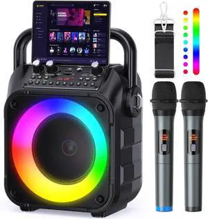 Karaoke Machine with 2 Wireless Microphones,Portable Bluetooth 5.1 Speaker Light Karaoke Machine with 2 Wireless Microphones,Portable Bluetooth 5.1 Speaker Light