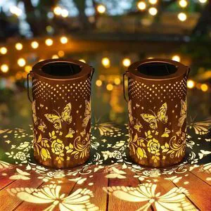 2 PCS Outdoor Solar Powered Hanging LED Lantern Butterfly Waterproof Garden Lamp 2 PCS Outdoor Solar Powered Hanging LED Lantern Butterfly Waterproof Garden Lamp