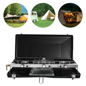 Modern 3 Burner Portable Cooking Propane Butane Gas Camping Stove W/ Grid + Tray Modern 3 Burner Portable Cooking Propane Butane Gas Camping Stove W/ Grid + Tray