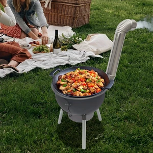 Portable Wood Burning BBQ Stove w/ Grill Rack For Outdoor Cooking Portable Wood Burning BBQ Stove w/ Grill Rack For Outdoor Cooking