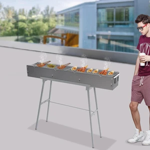 Portable Folding Charcoal BBQ Grill With Stand, Zinc-Iron Alloy, Grey Portable Folding Charcoal BBQ Grill With Stand, Zinc-Iron Alloy, Grey