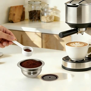 Reusable Stainless Steel Coffee Capsule Shell Silver With Silicone Lid Reusable Stainless Steel Coffee Capsule Shell Silver With Silicone Lid