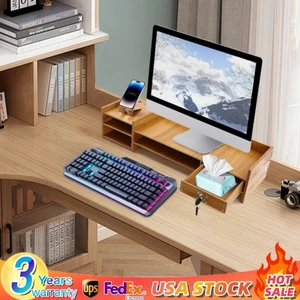 Wood Monitor Stand Riser Computer Desk Storage Shelf Organizer Holder Drawer Wood Monitor Stand Riser Computer Desk Storage Shelf Organizer Holder Drawer