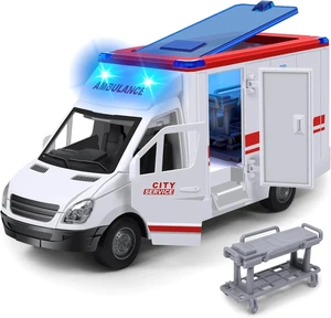 Friction-Powered Ambulance Toy with 4 Flashing Lights & Sounds - Safe for Kids Friction-Powered Ambulance Toy with 4 Flashing Lights & Sounds - Safe for Kids