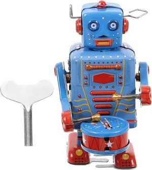 Interactive 3.74-Inch Blue Clockwork Drumming Robot Toy - Perfect for Home Decor Interactive 3.74-Inch Blue Clockwork Drumming Robot Toy - Perfect for Home Decor
