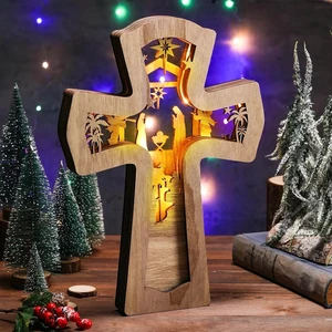 Stunning LED Light Nativity Scene Cross Ornament - Ideal for Christmas Decor Stunning LED Light Nativity Scene Cross Ornament - Ideal for Christmas Decor