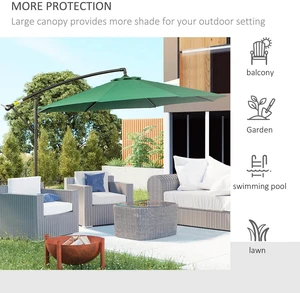 9.7ft Offset Patio Umbrella, Hanging Cantilever Parasol w/ Crank, Base, Cream 9.7ft Offset Patio Umbrella, Hanging Cantilever Parasol w/ Crank, Base, Cream