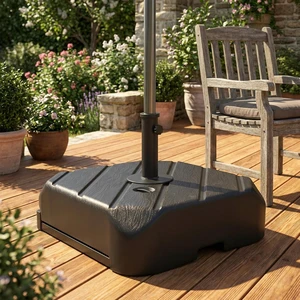Outsunny Fillable Patio Umbrella Base with Wheels, Telescopic Handle, Black Outsunny Fillable Patio Umbrella Base with Wheels, Telescopic Handle, Black