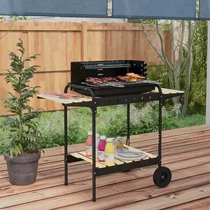Charcoal Barbecue Grill with Adjustable Grill Height, BBQ Trolley, Black Charcoal Barbecue Grill with Adjustable Grill Height, BBQ Trolley, Black