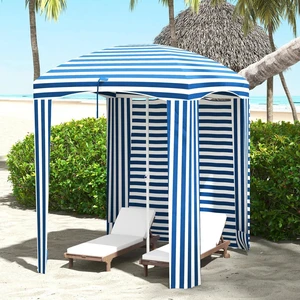 Beach Cabana Umbrella with Bag, Windows, Blue White Beach Cabana Umbrella with Bag, Windows, Blue White