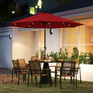 9ft Solar Patio Umbrella with LED Lights Tilt Canopy, Wine Red 9ft Solar Patio Umbrella with LED Lights Tilt Canopy, Wine Red