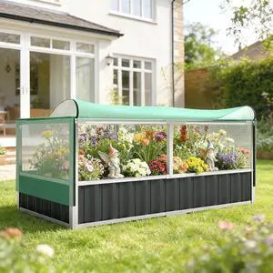 Raised Garden Bed with Cover, Gloves Dark Grey Raised Garden Bed with Cover, Gloves Dark Grey