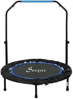 40" Foldable Mini Trampoline Fitness Trampoline w/ Foam Handle, Blue 40" Foldable Mini Trampoline Fitness Trampoline w/ Foam Handle, Blue