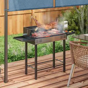 BBQ Rotisserie Grill Roaster w/ 3-Level Grill Grate & Foldable Storage Shelves BBQ Rotisserie Grill Roaster w/ 3-Level Grill Grate & Foldable Storage Shelves
