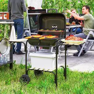 Charcoal Barbecue Grill BBQ Grill with 1840 cm² Grate, 3 Shelves, Black Charcoal Barbecue Grill BBQ Grill with 1840 cm² Grate, 3 Shelves, Black