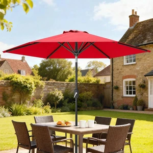 Patio Sun Umbrella, Outdoor Parasol with 6 Ribs, Wine Red Patio Sun Umbrella, Outdoor Parasol with 6 Ribs, Wine Red