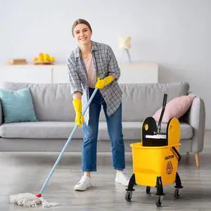26L Mop Bucket with Wringer with Carry Handle Mop Holder for Household Yellow 26L Mop Bucket with Wringer with Carry Handle Mop Holder for Household Yellow