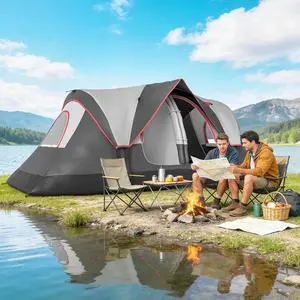 6 Person Tent with 2 Bedroom, Rainfly, Dark Grey,Camping Tent 6 Person Tent with 2 Bedroom, Rainfly, Dark Grey,Camping Tent