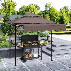 8' x 7.6' Grill Gazebo, Double Tiered Barbecue Gazebo, Light Grey 8' x 7.6' Grill Gazebo, Double Tiered Barbecue Gazebo, Light Grey