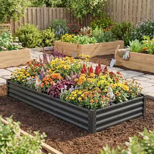 8x4x1ft Galvanized Raised Garden Bed, Open Bottom, Dark Grey 8x4x1ft Galvanized Raised Garden Bed, Open Bottom, Dark Grey