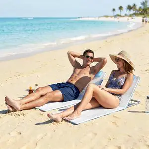 2 Pieces Outdoor Beach Lounge Chair, Folding Chaise Lounge Set w/ Pillow, Beige 2 Pieces Outdoor Beach Lounge Chair, Folding Chaise Lounge Set w/ Pillow, Beige