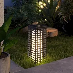 Wicker Solar Floor Lamp, Auto On/Off Outdoor Lamp, Grey Wicker Solar Floor Lamp, Auto On/Off Outdoor Lamp, Grey