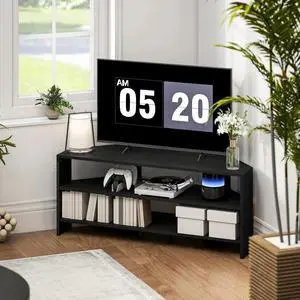 Corner TV Stand with Storage Shelves for 47" TV, Black Corner TV Stand with Storage Shelves for 47" TV, Black
