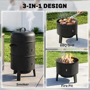 3-in-1 Vertical Charcoal Smoker with 2 Grill Grates, Thermometer 3-in-1 Vertical Charcoal Smoker with 2 Grill Grates, Thermometer