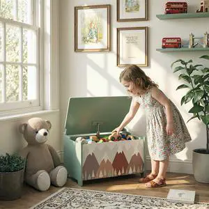 Toy Box with Lid, Toy Chest Storage Organizer, Green Toy Box with Lid, Toy Chest Storage Organizer, Green