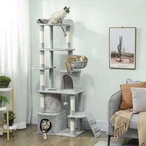PawHut Cat Tree, 67" Large Cat Tower with 7 Scratching Posts, Light Grey PawHut Cat Tree, 67" Large Cat Tower with 7 Scratching Posts, Light Grey