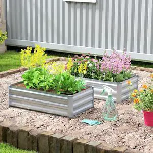Set of 2 Raised Garden Beds, Galvanized Planter Box, Silver Set of 2 Raised Garden Beds, Galvanized Planter Box, Silver