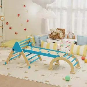 8-in-1 Foldable Pikler Triangle Set with Arch, Ramp and Ladder, Blue 8-in-1 Foldable Pikler Triangle Set with Arch, Ramp and Ladder, Blue