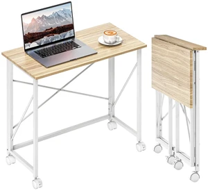 Folding Table, Small Home Computer Desk with Wheels, Easy Assembly, Natural Folding Table, Small Home Computer Desk with Wheels, Easy Assembly, Natural