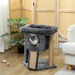 PawHut Cat Tree, Small Cat Tower with Perch, Scratching Post, Cat Condo, Grey PawHut Cat Tree, Small Cat Tower with Perch, Scratching Post, Cat Condo, Grey
