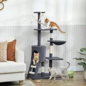 52" Multi-Level Cat Tree Kitty Activity Center Scratcher Tower Condo Dark Grey 52" Multi-Level Cat Tree Kitty Activity Center Scratcher Tower Condo Dark Grey