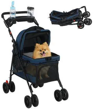PawHut Foldable Pet Stroller for Small Dogs and Cats with Mesh Windows PawHut Foldable Pet Stroller for Small Dogs and Cats with Mesh Windows