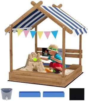 Outdoor Sandbox with Cove for 3-7 Years Old, Backyard, Brown Outdoor Sandbox with Cove for 3-7 Years Old, Backyard, Brown