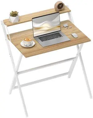 Small Folding Desk w/ Monitor Shelf 81.5 cm Foldable Computer Desk Natural Small Folding Desk w/ Monitor Shelf 81.5 cm Foldable Computer Desk Natural
