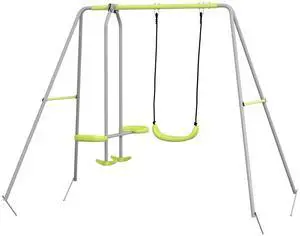 Swing Set for Kids, Heavy Duty A-Frame Metal Swing Frame - Green Swing Set for Kids, Heavy Duty A-Frame Metal Swing Frame - Green