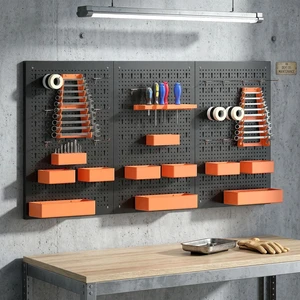 33 Piece Metal Pegboard Panels with 16 Hooks, Bins and Racks 33 Piece Metal Pegboard Panels with 16 Hooks, Bins and Racks