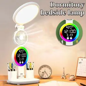 LED Clock Table Lamp USB Chargeable Dimmable Desk Lamp Plug in LED Fan Light Fol LED Clock Table Lamp USB Chargeable Dimmable Desk Lamp Plug in LED Fan Light Fol